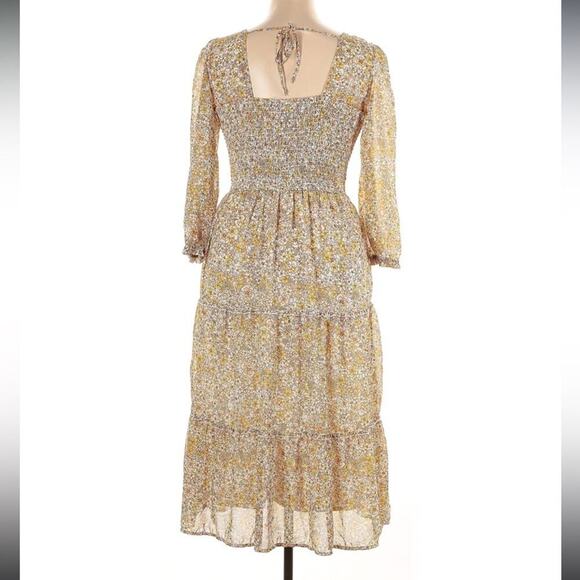 Sincerely Jules Floral Print Ruffled Midi Dress Yellow Gold Size Medium EUC - Picture 3 of 9